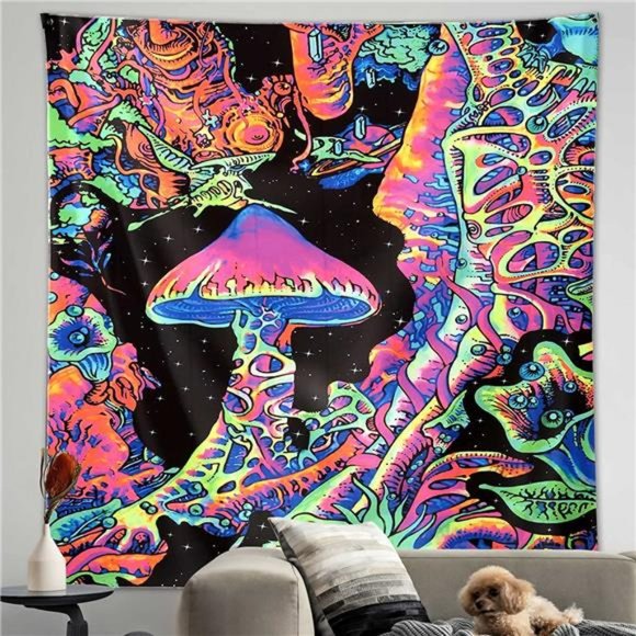 Blacklight 30x40 Mushroom Tapestry, Fantastic Upright Tapestry Glow In The Dark - Picture 6 of 6